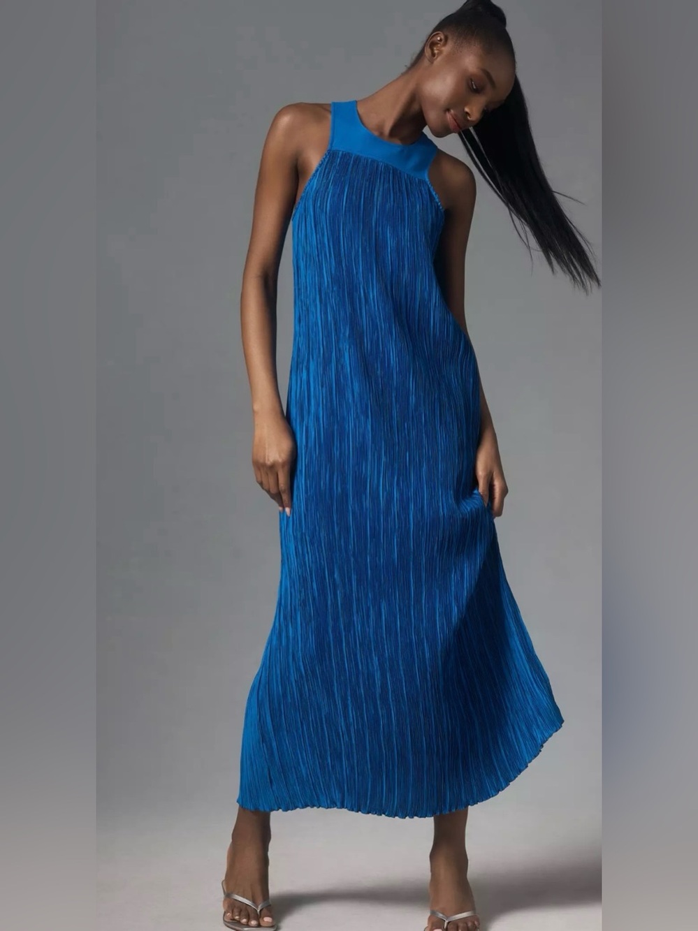 By Anthropologie Halter Plissé Maxi Dress